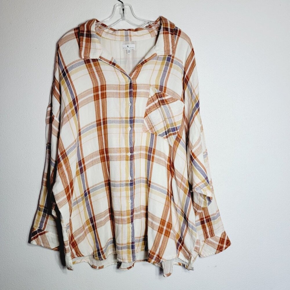 True Craft Womens Flannel Top Plus Size‎ 3X  Long Sleeve Button Up Fall Colors